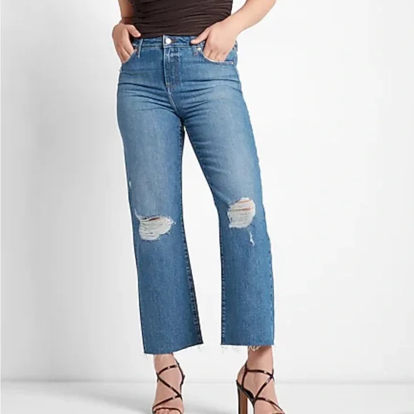 Medium Wash Ripped 90s Ankle Boot Jeans | Sz 10 Regular - Picture 2 of 7